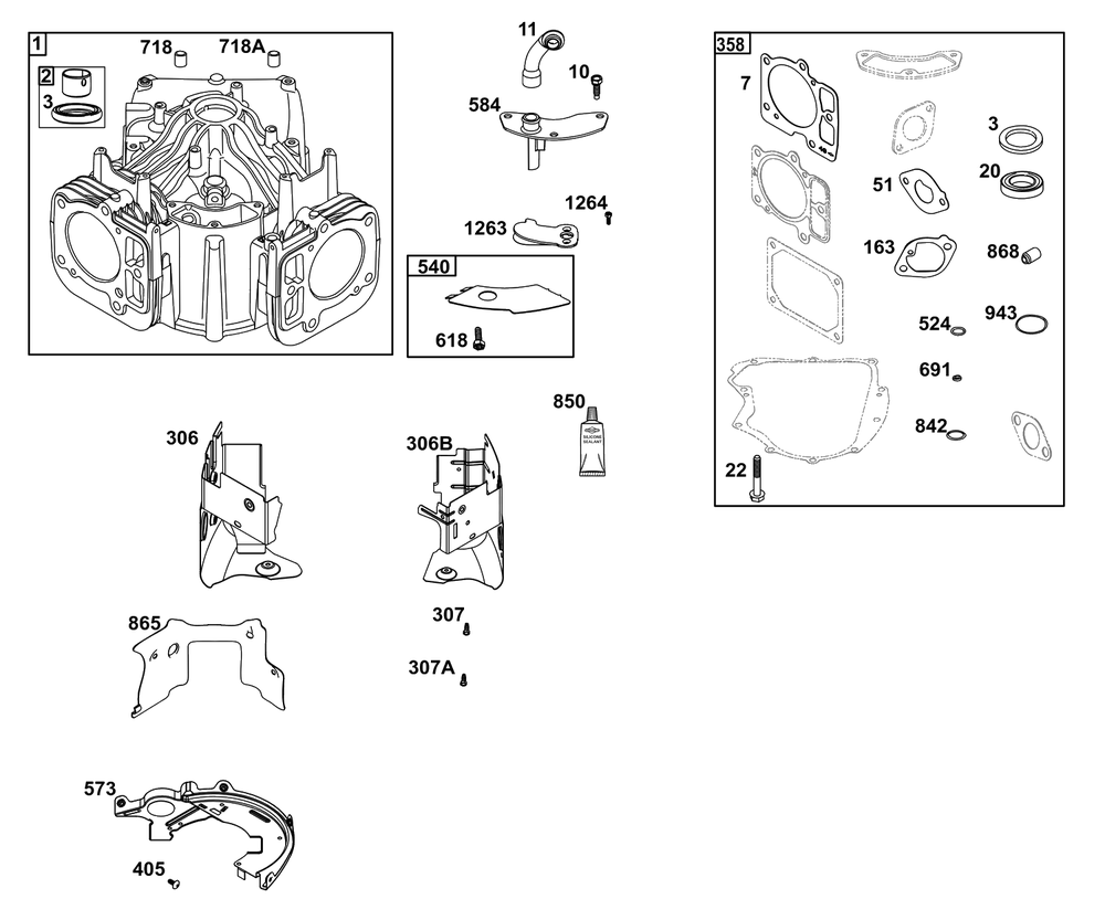 Cylinder Group Diagram and Parts List for 49J677-0011-G1  Briggs and Stratton Engine